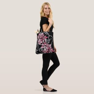 Japanese Good Luck Cat with pink Sakura Flowers Tote Bag