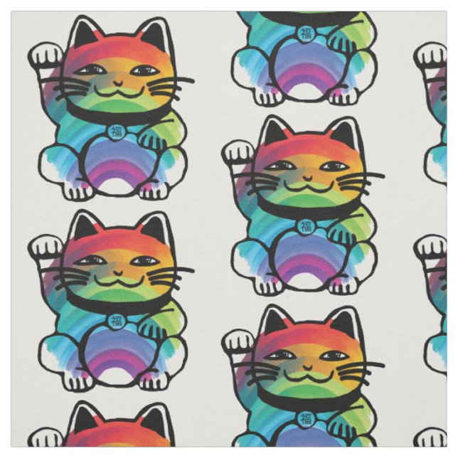 Japanese Good Luck Cat with Rainbow Fabric (Swatch)