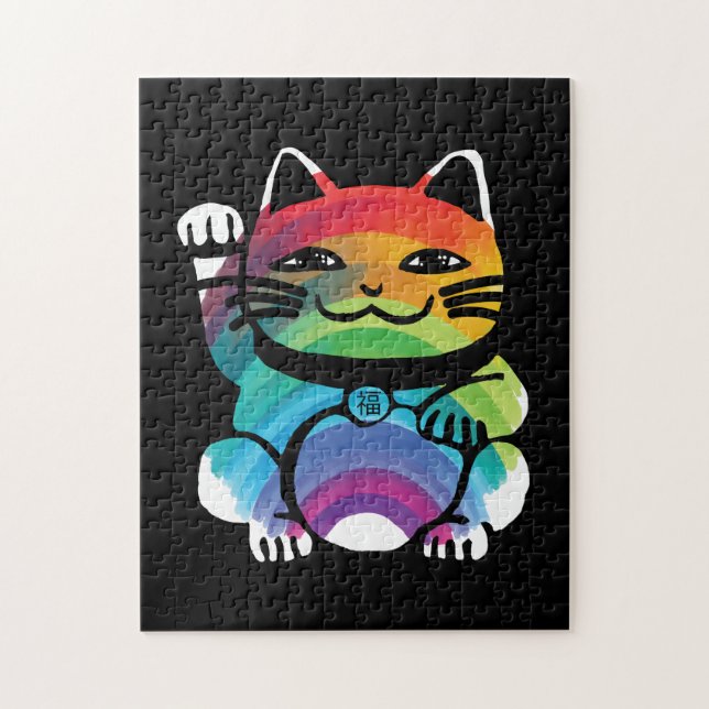 Japanese Good Luck Cat with Rainbow Jigsaw Puzzle (Vertical)