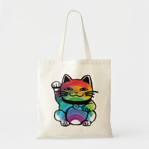 Japanese Good Luck Cat with Rainbow Tote Bag