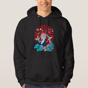 Japanese Graphic Koi Fish Rising Sun Sakura Flower Hoodie