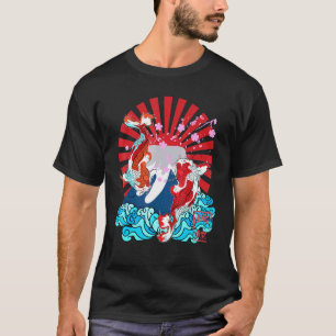 Japanese Graphic Koi Fish Rising Sun Sakura Flower T-Shirt