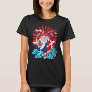 Japanese Graphic Koi Fish Rising Sun Sakura Flower T-Shirt