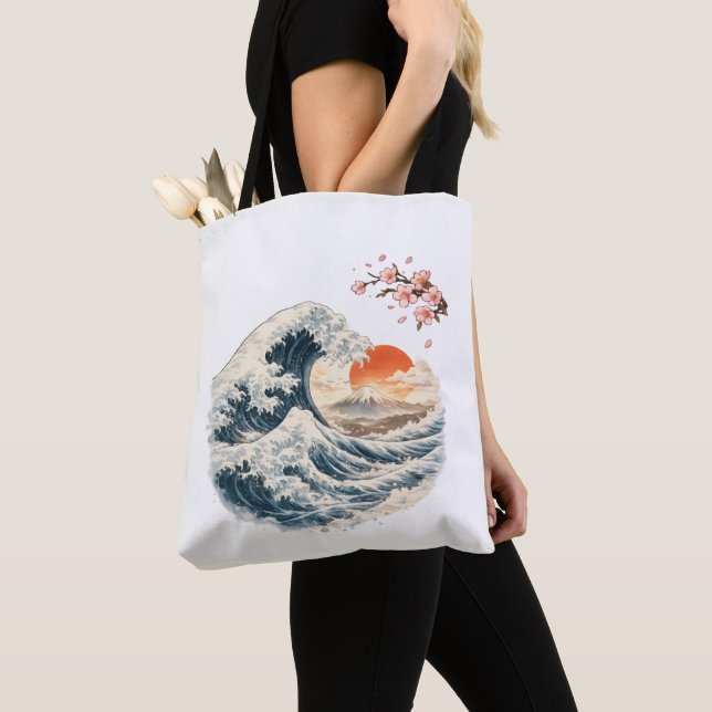 ​Japanese Great Wave Cherry Blossom Tote Bag (Close Up)