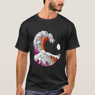 Japanese Great Wave Lesbian Pride Flag WlW Gay Gir T-Shirt