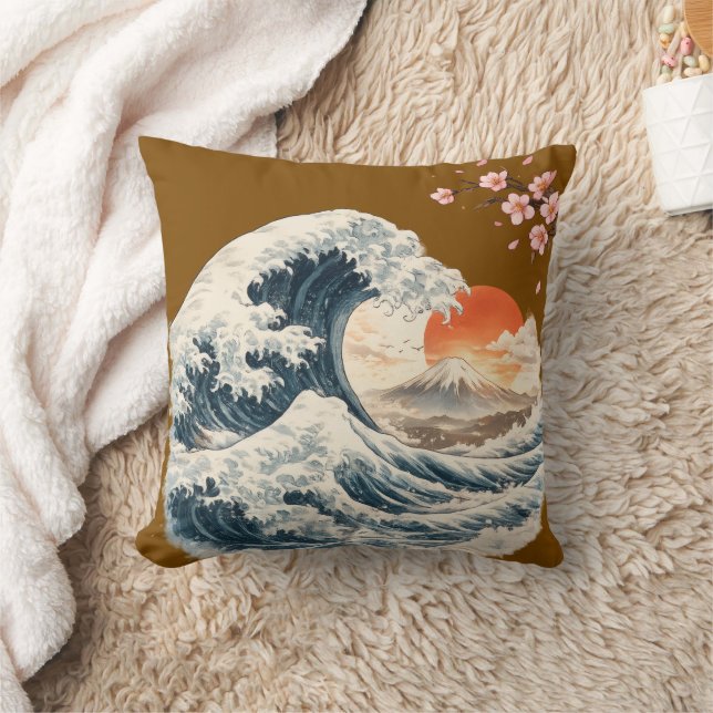 Japanese Great Wave Mount Fuji Throw Pillow (Blanket)