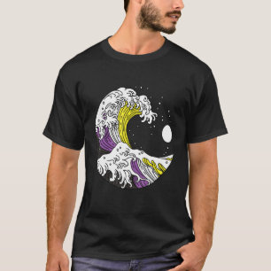 Japanese Great Wave Non Binary Pride Flag Nonbinar T-Shirt
