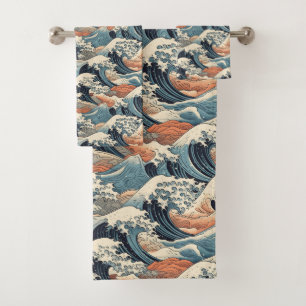 Japanese Great Wave Pattern  Bath Towel Set