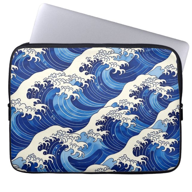 Japanese Great Wave Pattern Ocean  Laptop Sleeve (Front)