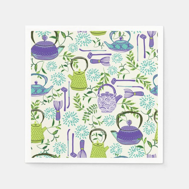 Japanese Green Teapot Design Napkin (Front)