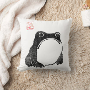 Japanese Grumpy Frog Toad Unimpressed Animal Funny Cushion