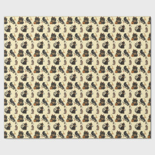 Japanese Halloween Kitsune Pumpkin Yokai Pattern Wrapping Paper