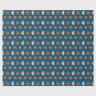 Japanese Halloween Kitsune Pumpkin Yokai Pattern Wrapping Paper