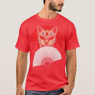 Japanese Hand Fan Cat Geisha Samurai Ninja Shinobi T-Shirt