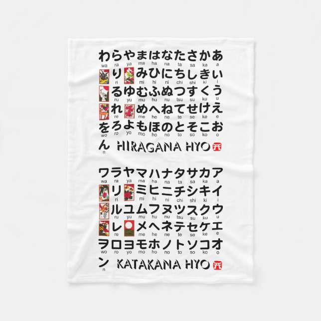 Japanese Hiragana & Katakana table(Hanafuda) Fleece Blanket (Front)