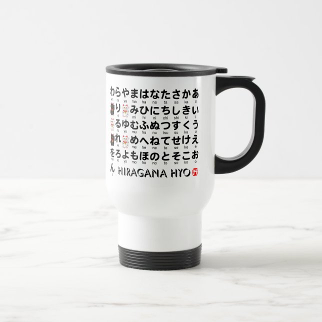 Japanese Hiragana & Katakana table (Lucky Cat) Travel Mug (Right)