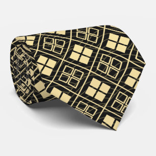 Japanese Hishi and Segaiha Pattern Gold Black Tie