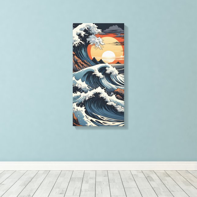 Japanese Hokusai Wave Canvas Print (Insitu(Wood Floor))