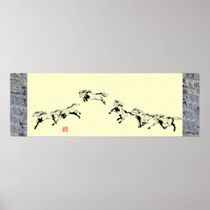 Japanese horse samurai art equestrian sumi poster