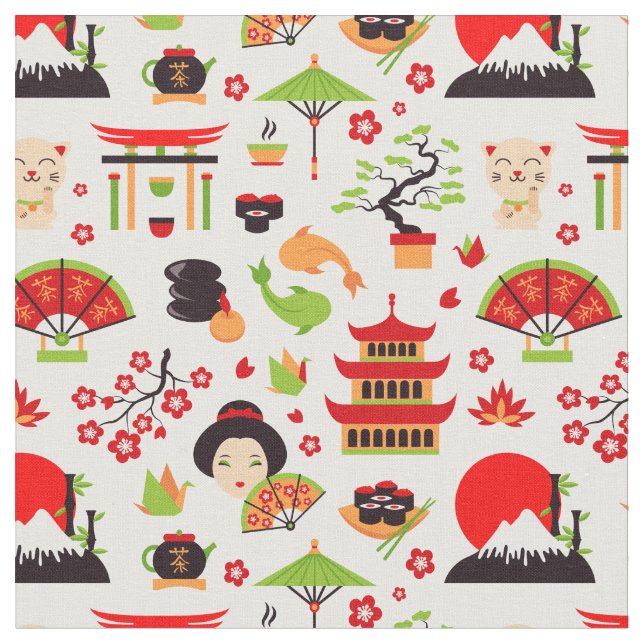 Japanese Icons Pattern Fabric (Close Up)