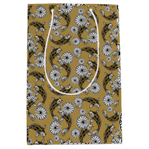 Japanese Indigo Gold Carp Folk Pattern Medium Gift Bag