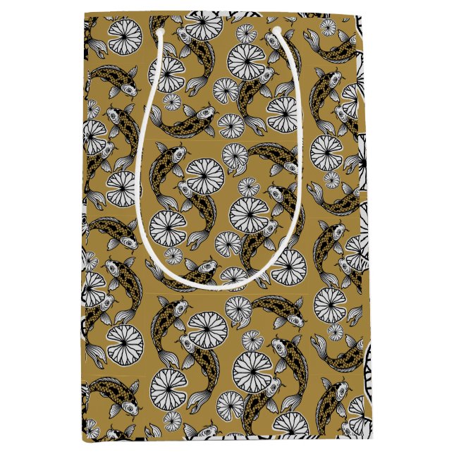 Japanese Indigo Gold Carp Folk Pattern Medium Gift Bag (Front)
