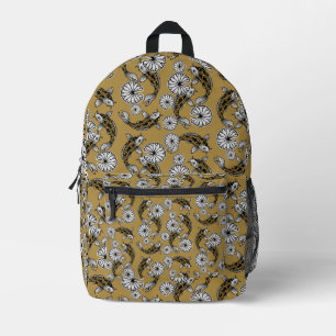 Japanese Indigo Gold Carp Folk Pattern Printed Backpack