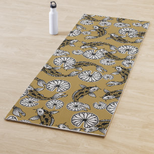 Japanese Indigo Gold Carp Folk Pattern Yoga Mat