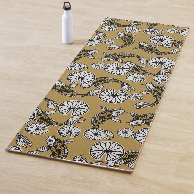 Japanese Indigo Gold Carp Folk Pattern Yoga Mat (In Situ)