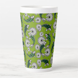 Japanese Indigo Green Carp Folk Pattern Latte Mug