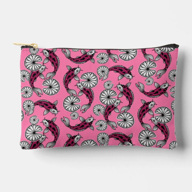 Japanese Indigo Pink Carp Folk Pattern Accessory Pouch (Front)