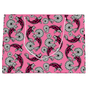 Japanese Indigo Pink Carp Folk Pattern Large Gift Bag