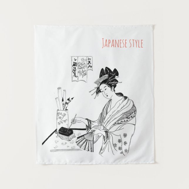 japanese, ink, art, geisha, graphic, tapestry (Front)