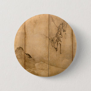 Japanese Ink on paper Gibbons Primates & Landscape 6 Cm Round Badge