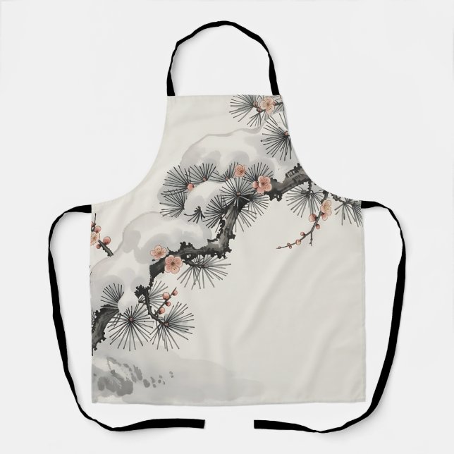 Japanese Ink Pine Plum Blossom Winter  Apron (Front)