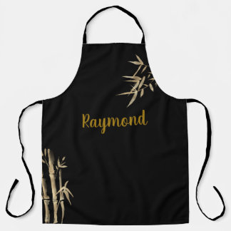 Japanese Ink Printing Black And Gold Bamboo Design Apron