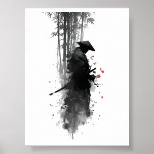 Japanese Ink Samurai Bamboo Forest Poster