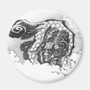 Japanese Ink Shishi Guardian Lion by Hokusai Magnet