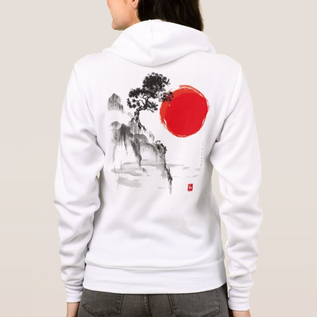  Japanese Ink Wash Mountain & Sun Hoodie (Back)