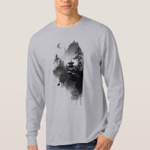 Japanese Ink Wash Zen Pagoda Landscape Long Sleeve