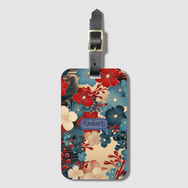 Japanese Inspired Floral Luggage Tag (Front Vertical)