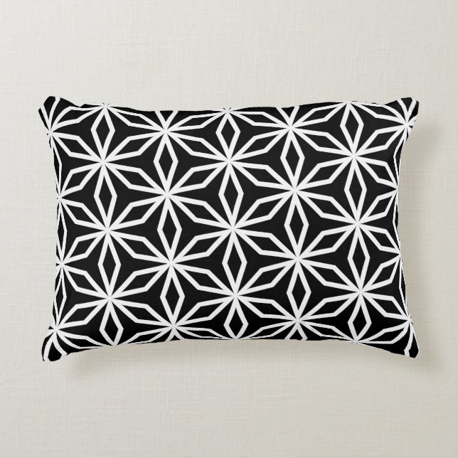 Japanese-Inspired Geometric Black and White  Decorative Cushion (Front)
