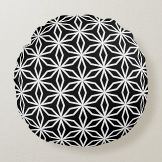 Japanese-Inspired Geometric Black and White Round Cushion