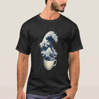 Japanese Inspired Ocean Wave Coffee Cup Art T-Shirt