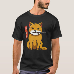 Japanese Inspired Samurai Stray Cat With Catana T-Shirt