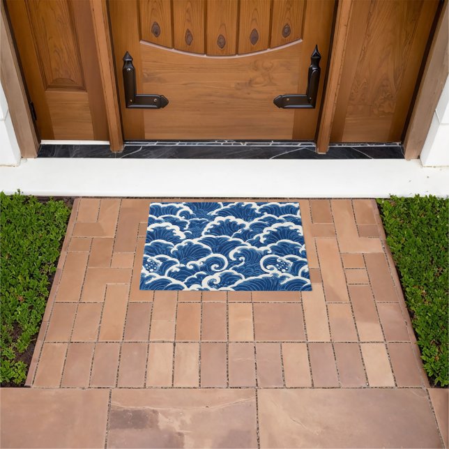 Japanese-Inspired Seamless Ocean Wave Pattern Doormat (Outdoor)