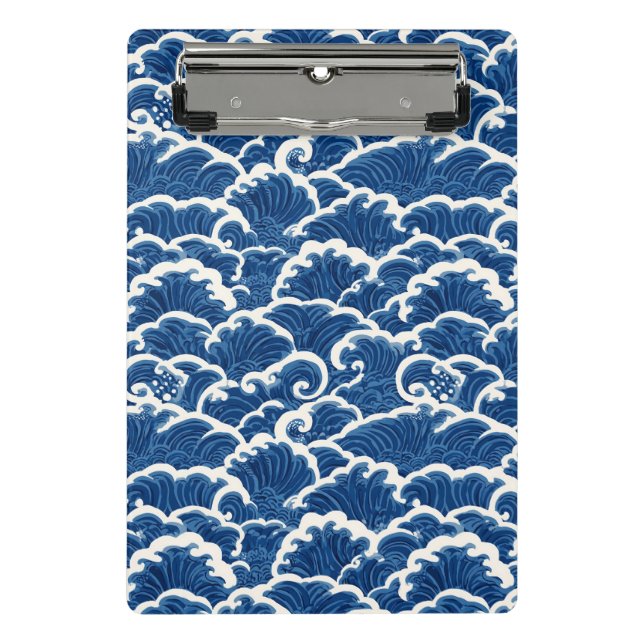 Japanese-Inspired Seamless Ocean Wave Pattern Mini Clipboard (Front)