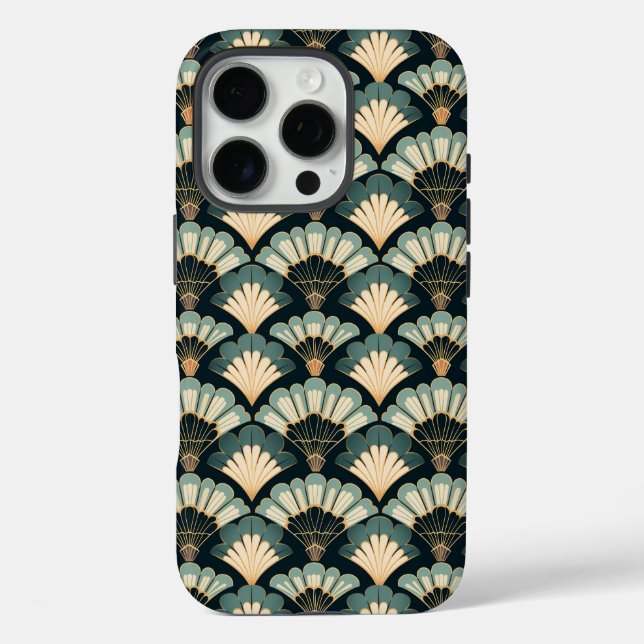 Japanese-inspired Teal & Beige Fan Case-Mate iPhone Case (Back)