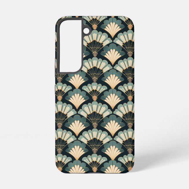 Japanese-inspired Teal & Beige Fan Samsung Galaxy S22 Case (Back)