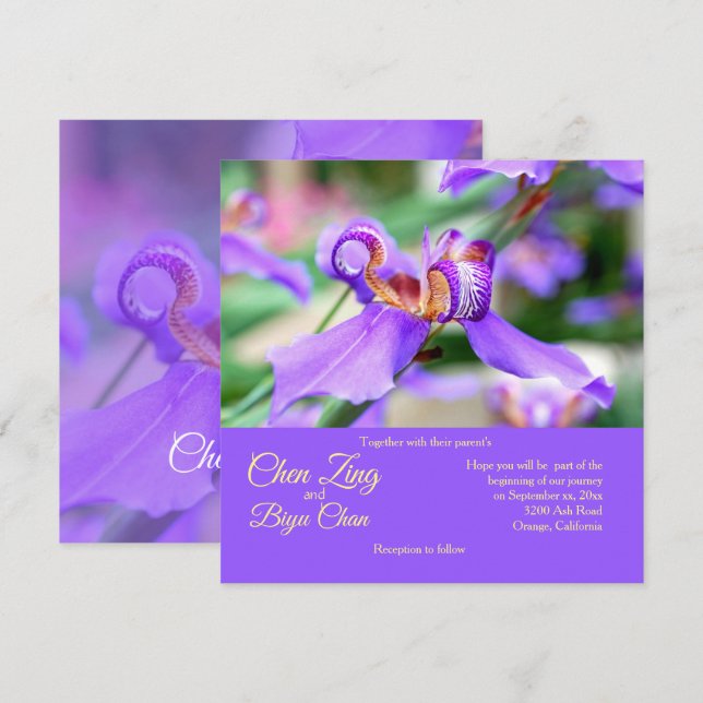 Japanese Iris Custom Wedding Invitation (Front/Back)